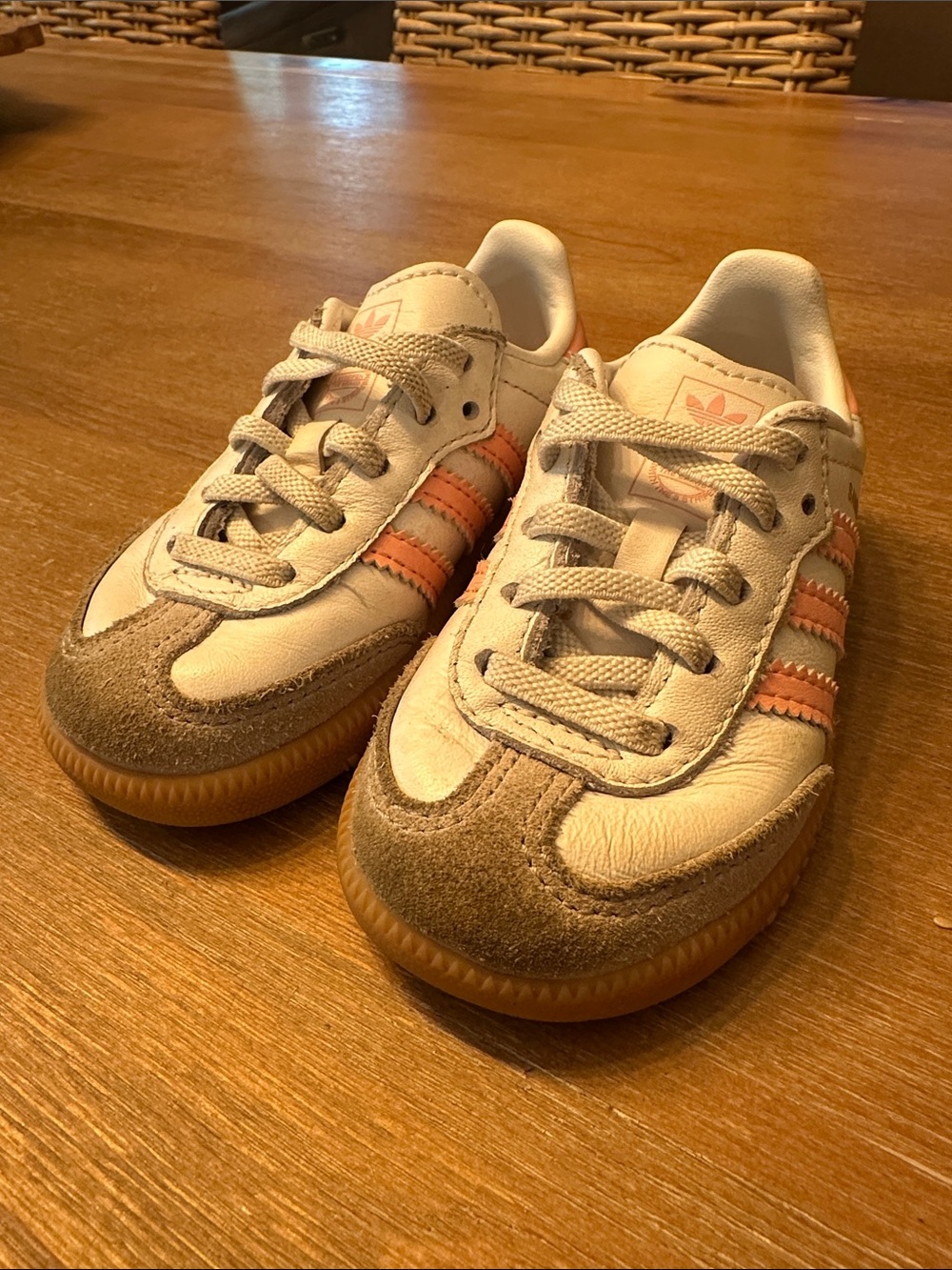 adidas Kids Cream Sneakers with Peach Stripes